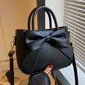 TEMU Sac à Main Élégant Noir avec Nœud - Sac à Double Poignée pour Femme avec Fermetures Dorées & Bandoulière Détachable, Petit Sac à Épaule Chic pour Tous , Sac à Épaule Polyvalent | Sac à Main | Sac