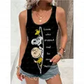 2024 summer new fashion camicie donna Plus Size Summer Cartoon Snoopy Print U Neck senza maniche t-shirt di alta qualità canotta