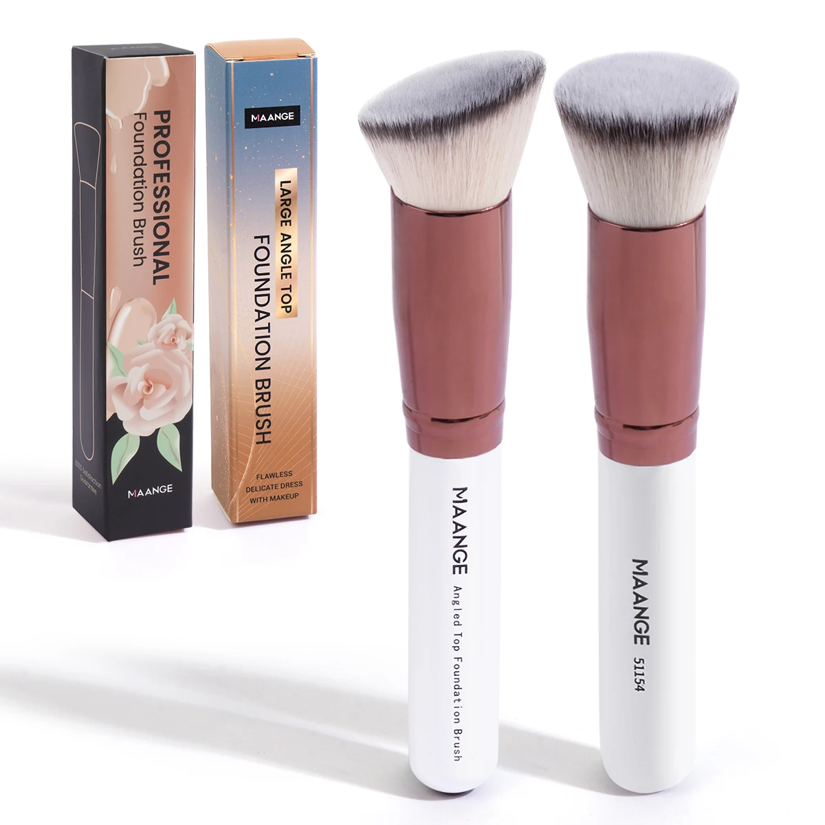 MAANGE 2 pezzi Set di pennelli per trucco fondotinta pennello per fard in polvere Kabuki ad angolo piatto per setole morbide liquide strumenti per il trucco cosmetico