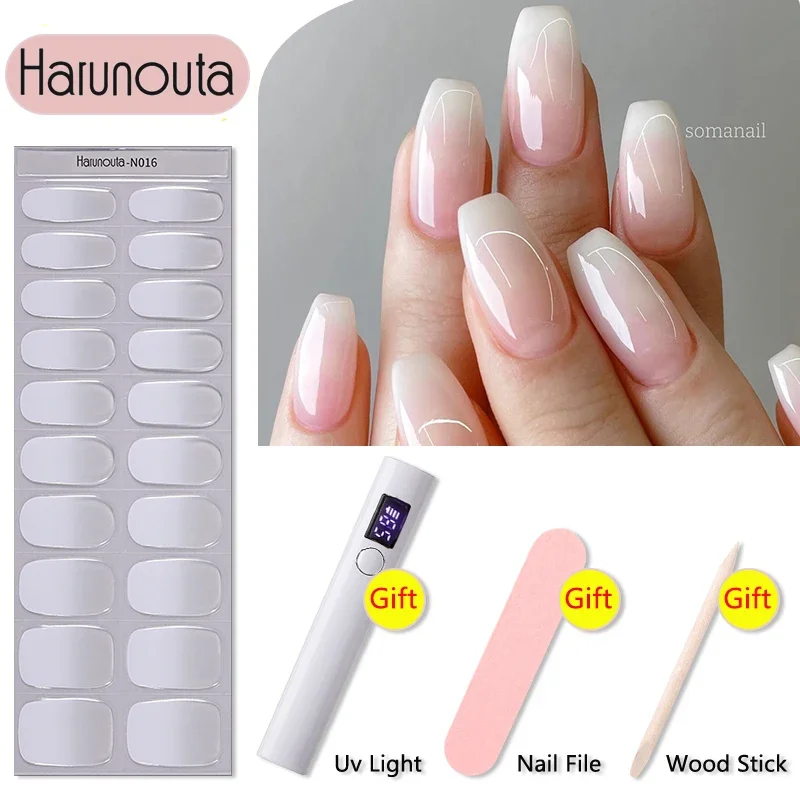 Harunouta 4 Pz/set Strisce per Unghie in Gel Semi Curate con Essiccatore per Unghie Lima per Unghie Bastone di Legno Opale Lattea Scintillante Shinning LED Involucri Curati