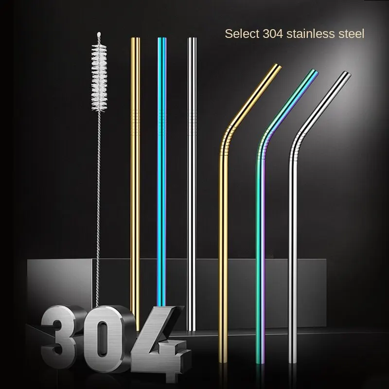 Set mit 20 Strohhalmen aus Edelstahl, umwelt freundlich, Trinkstroh-Party, Bar, Zubehör, wieder verwendbare Metalls troh halme Image