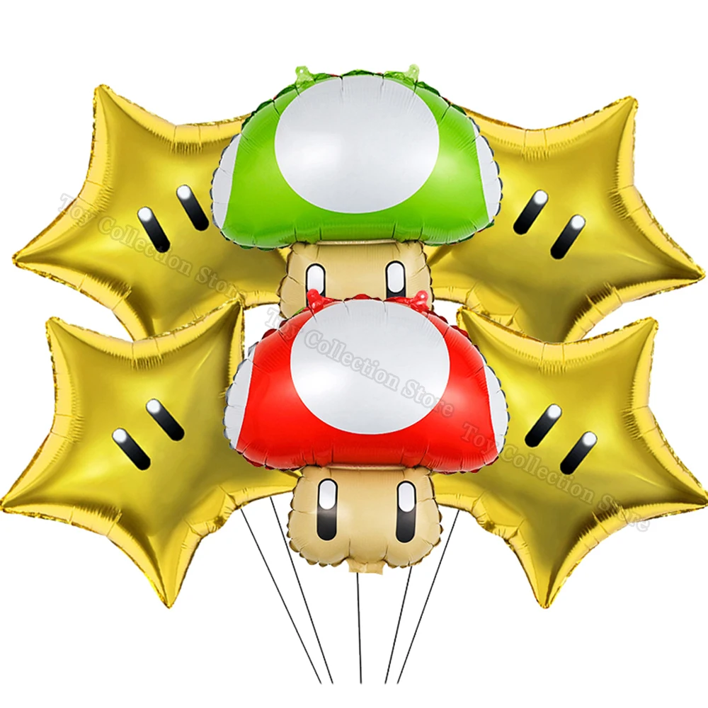 Marioed Luigi Super Bros 6 Stück Aluminiumfolie Ballon-Sets Partyzubehör Junge Mädchen DIY Party Babyparty Dekoration Helium Globos