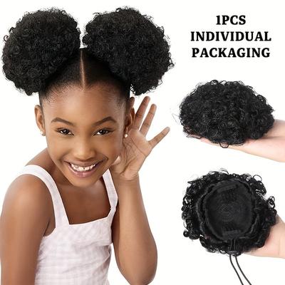 TEMU Afro Puff Drawstring Hair Bun Ponytail Short Afro Curly Ponytail Extensions Synthetic Clip In Hair Extensions Elegant Natural Looking For Daily Accessories Halloween Christmas Image