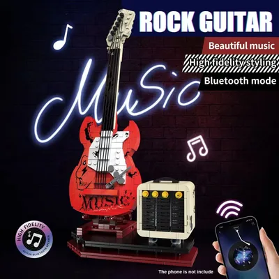 500PCS Creative Music Bluetooth Electric Guitar Speak Building Blocks Phone Connect Construction