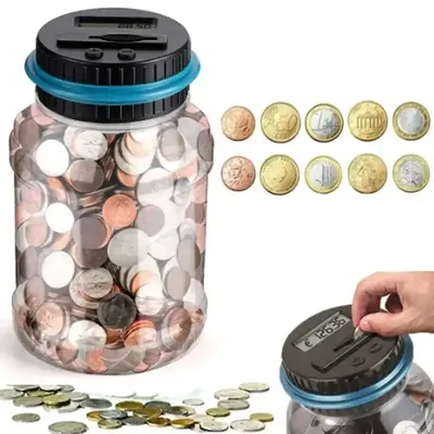 1.8L Coin Bucket Money Bank Large Capacity Transparent Saving Jar US Dollar Euro Pound Saving Jar