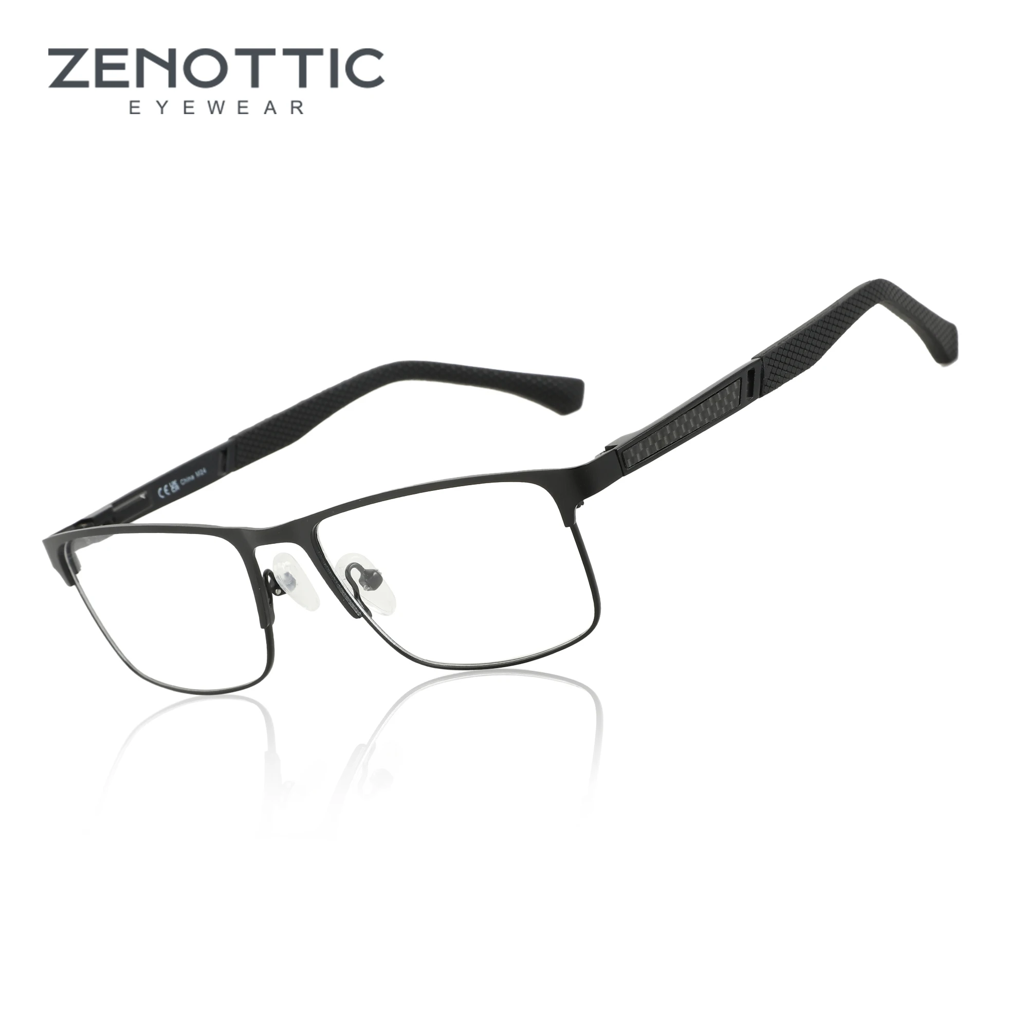 ZENOTTIC Anti-Blaulicht-Lesebrille für Herren, Computer-Leser, trendiger quadratischer, hochwertiger Metallrahmen, blendfrei, presbyopisch Image