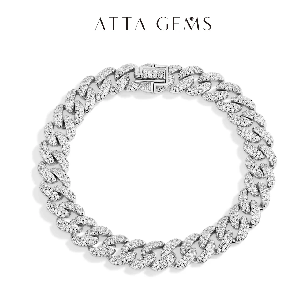 ATTAGEMS DVVS1 Voller Moissanit Kuba Kette für Mann Frauen 925 Sterling Silber 18 Karat vergoldet Hip Hop Tennis Armband Edlen Schmuck