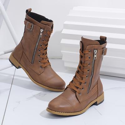 TEMU Women' Boots, Lace-up Ankle Booties, Fashion Casual Side Zipper, Durable Non-slip Sole Shoes Image