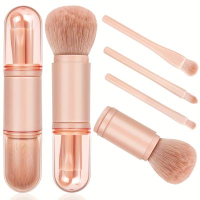 TEMU 4 Pcs, Travel Makeup Brushes Set: 4 In 1 Mini Cute Makeup Brush Retractable Professional Foundation Blending Powder Eye Shadow Brush For Women Facial Cosmetics Makeup Brush Set