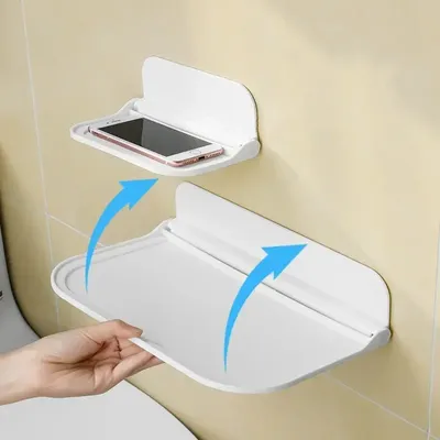 Folding Wall Mounted Shelf Saving Space Foldable Storage Rack Punch-Free Phone Holder Wifi Router