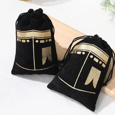 6pcs Eid Mubarak Gift Bag Velvet Ramadan Kareem Candy Bags Muslim Islamic Ramadan Goodie Bag Party