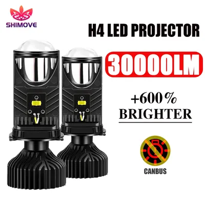 H4 LED Projector Car Headlight 30000LM 6000K Canbus Fan Cooling Mini Bi LED Lens Projector Mini