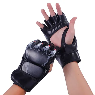 Black Sanda Gloves Professional Training Half Finger Leather Cushion for Boxing UFC Training Sandbag Knuckles