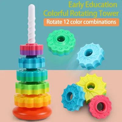 Rainbow Turret Stacking Music Color Nesting Ring 1-3 Years Old Infant Baby Turn Turret Puzzle Early Education Toys