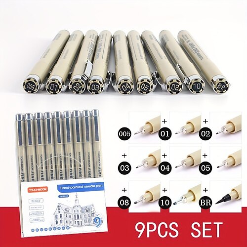 schwarzer Signaturstift für Kunstcomics Architekturdesign wasserfeste Handzeichnung Skizzen täglich 6/9/12 Stk Image