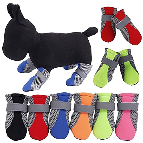 4pcs Haustierhundeschuhe rutschfeste weiche Sohle atmungsaktives Mesh verstellbare Riemen Stiefel Hundestiefel für kleine mittelgroße Hunde - schwarz s Image