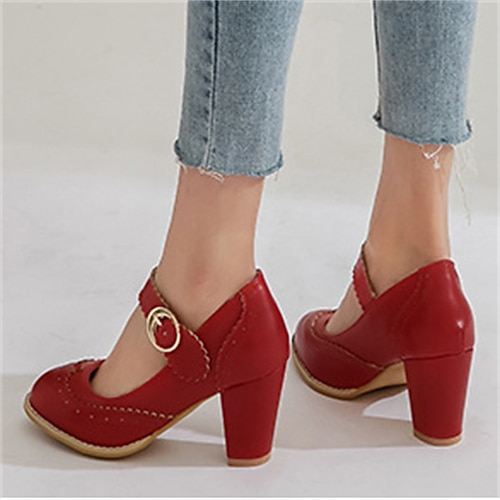 Weiße Mary-Jane-Pumps im Vintage-Stil für Damen – Retro-Brogue-Pumps mit gewelltem Riemen und Blockabsatz, elegante Abendschuhe für Hochzeiten und besondere Anlässe Image