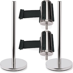 2x Abgrenzungspfosten + 2x Absperrband schwarz Edelstahl Highflex 4-Wege Absperrsystem Image