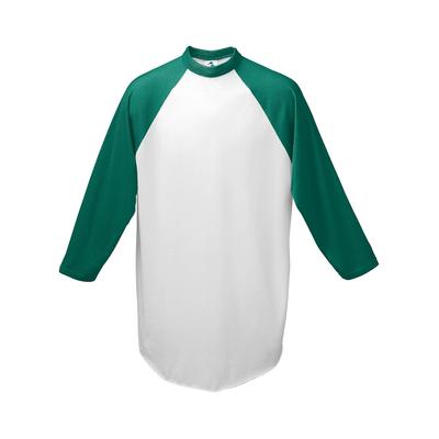 Augusta Sportswear AG4420 Athletic Baseball 3/4 Sleeve Top 2.0 in White/Dark Green size XL | Cotton Polyester 4420