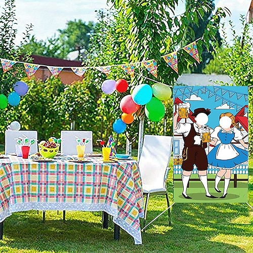 Oktoberfest-Partydekorationen, Oktoberfest-Fototürbanner, Hintergrund-Requisiten, großes Stoff-Fototürbanner für Oktoberfest-Partydekorationen, lustiges Oktoberfest-Spielzubehör, 1,80 x 0,90 m Image