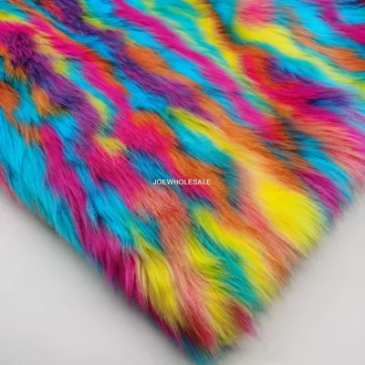 Wholesale jacquard plush Rainbow fox fur,faux fur fabric,clothing accessories,fabric for dolls