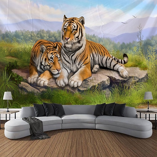 Tier Tiger Wald hängen Wandteppich Kunst große Wandteppich Wandbild Dekor Fotografie Hintergrund Decke Vorhang Haus Schlafzimmer Wohnzimmer Dekoration Wandtuch XXL Natur Image