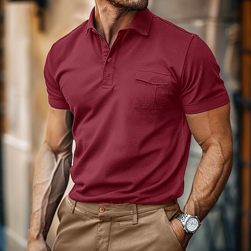 Herren Poloshirts Golfhemd Arbeit Casual Kargen Gerippter Polokragen Kurzarm Basic Modern Feste Farbe Patchwork Knopf Frühling Sommer Regular Fit Dunkelgrau Schwarz Weiß Burgunderrot Königliches Blau Image