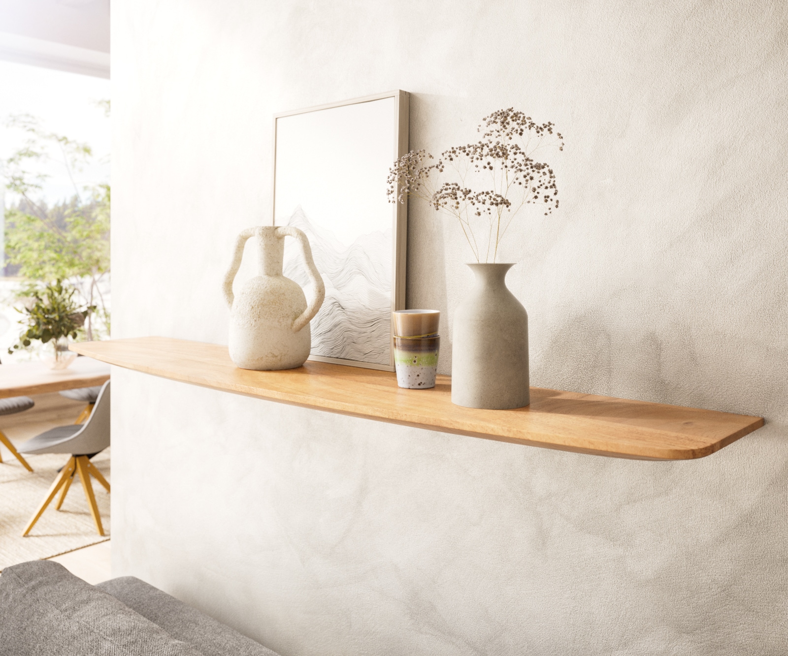 DELIFE Wandregal Edge 145 cm Akazie Natur Schweizer Kante Massiv, Wandregale Image