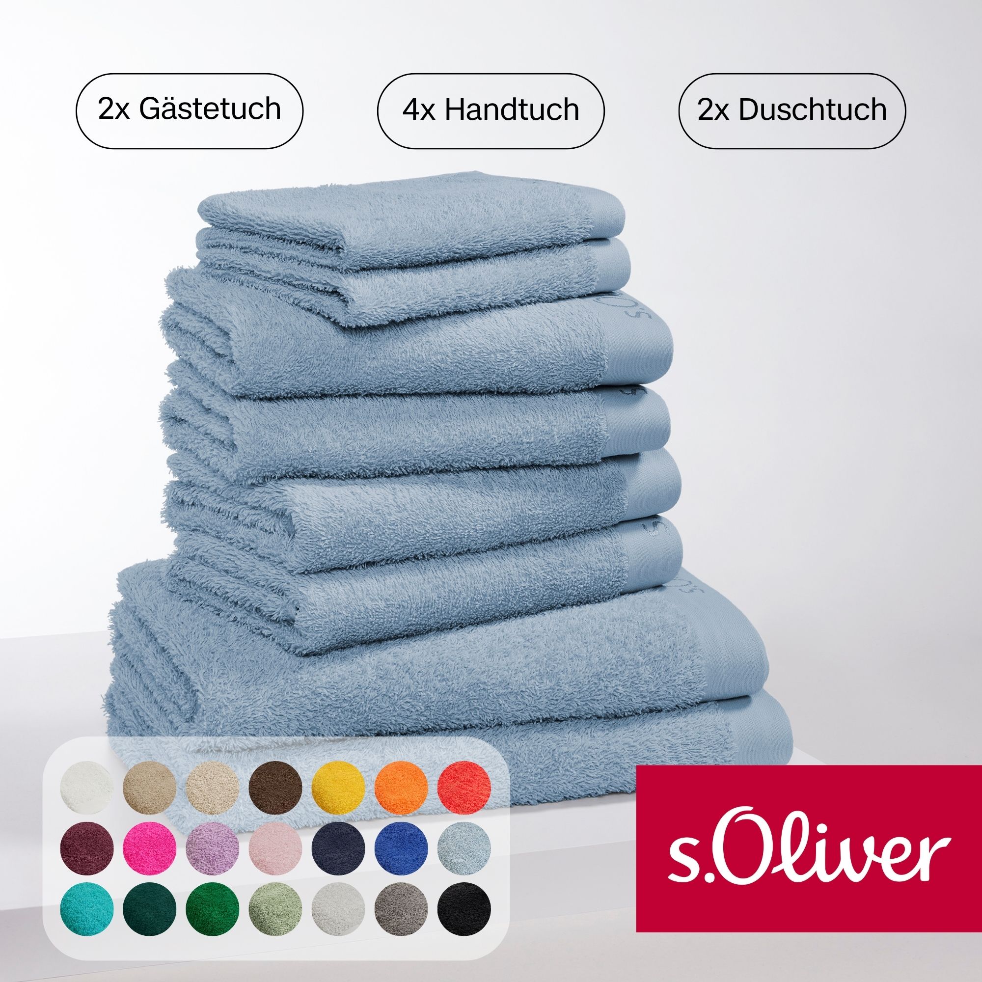 Handtuch Set S.OLIVER "s.Oliver, Premium Qualität, 600 gr/m²", blau (hellblau), 8 Stk., Walkfrottier, Walkfrottier, Obermaterial: 100% Baumwolle, Handtuch-Sets, 2 Gästetücher 30x50, 4 Handtücher 50x100, 2 Duschtücher 70x140