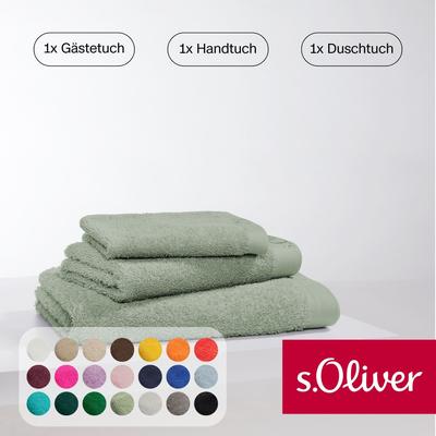 Handtuch Set S.OLIVER "s.Oliver, Premium Qualität, 600 gr/m²", grün (hellgrün), 3 tlg., Walkfrottier, Walkfrottier, Obermaterial: 100% Baumwolle, Handtuch-Sets, 1 Gästetuch 30x50 cm, 1 Handtuch 50x100 cm, 1 Duschtuch 70x140 cm Image