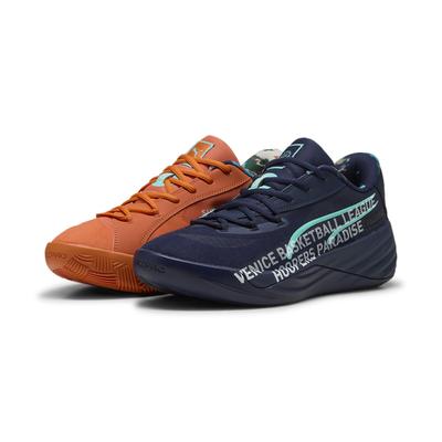 Sneaker PUMA "All-Pro NITRO™ VBL Basketballschuhe Erwachsene" Gr. 40, bunt (navy maple syrup blue orange) Schuhe Basketball