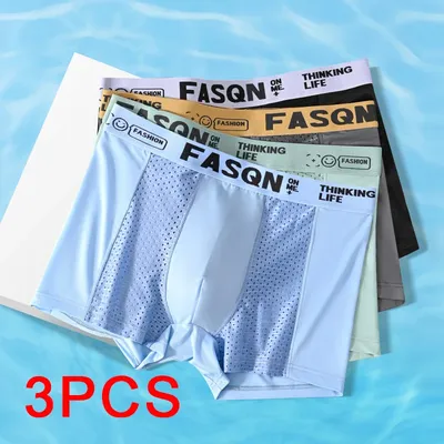 3PCS Luxus Unterwäsche Männer Unterhosen Dünne Boxer Große Größe Atmungsaktive Schlüpfer der Männer Schnell Trocknend Eis Seide Shorts Plus unterwäsche Image