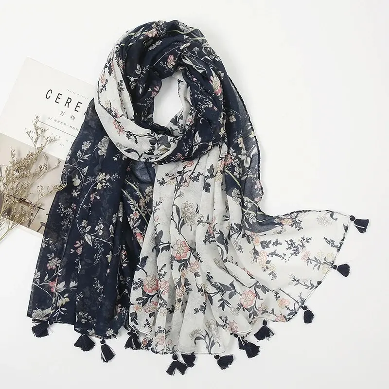 Frauen Baumwolle Leinen Schal Blumen druck Quaste Schal Vintage Patchwork Viskose Schall dämpfer Mode Dekoration 180*90cm