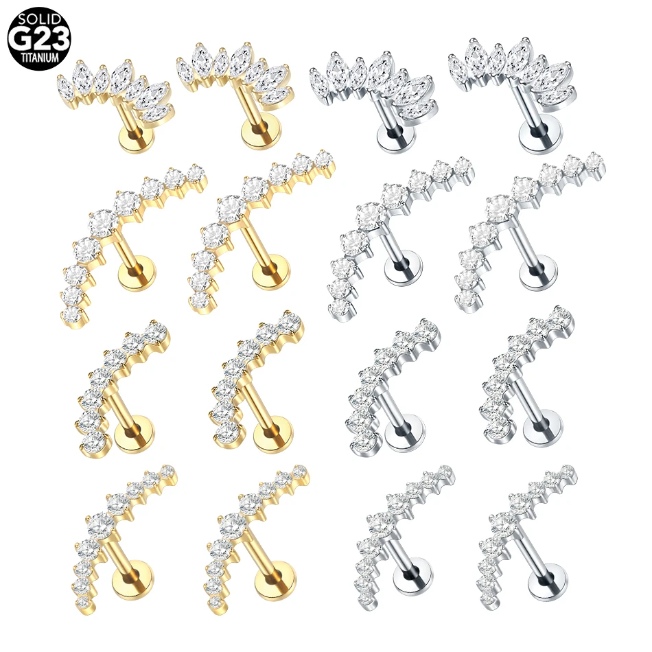 1/5PCS Titan Zirkon Labret Lippenring Innengewinde Ohr Tragus Knorpel Helix Daith Lobe Piercing Ohrringe Ohrstecker für Frauen Image