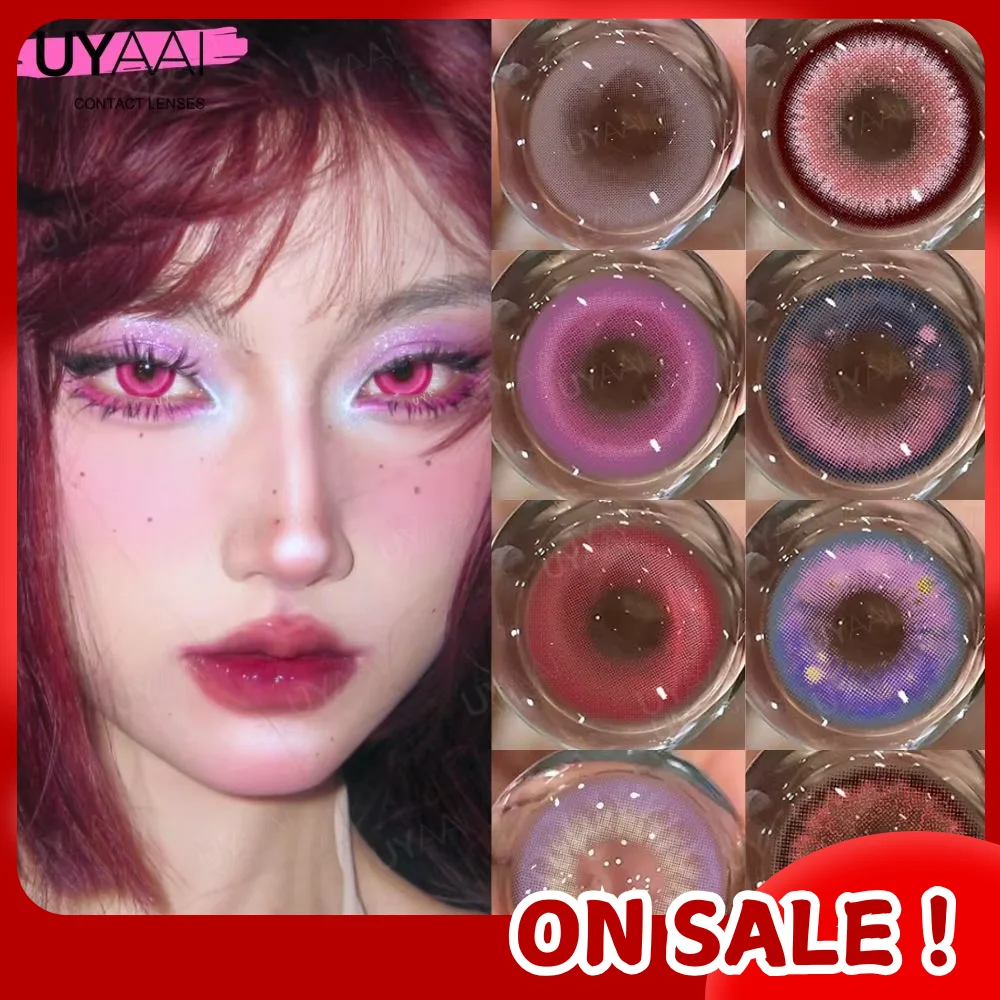UYAAI【1 * lentilles de contact + 1 * pince à épiler + 1 * étui pour lentilles】 Contacts rouges Contacts roses Beauté Lentilles de haute qualité Lentilles souples Rose Party