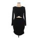 Fashion Nova Cocktail Dress - Midi Crew Neck Long Sleeve: Black Solid Dresses - Women's Size 1X