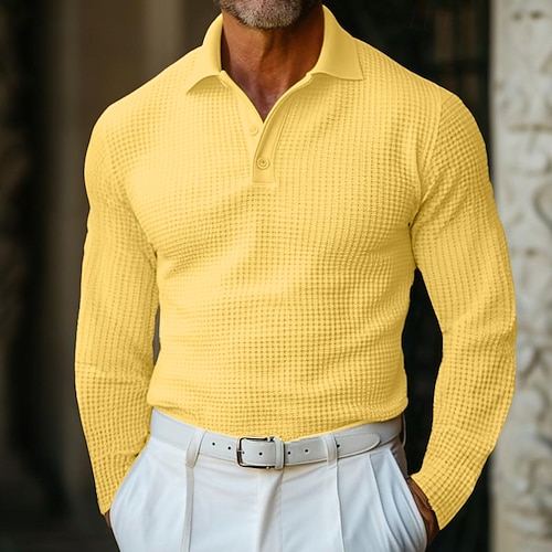 Homme Texturé Chemise de golf Affaires Actif Classique manche longue Mode Moderne Couleur Unie Boutons Été Printemps Coupe régulière Gris foncé Blanche Jaune Kaki Texturé