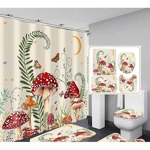 Set di Tende da Doccia 180cm 70 Tenda da Doccia Acquerello Tenda da Doccia Impermeabile in Poliestere Tappetino Antiscivolo Coprisergo Tappetino per Bagno e 12 Ganci in Plastica per Decorazione