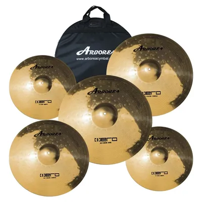 Arborea Hero Series Alloy Cymbals Drum Set, 14 "Hihats+16"Crash+18 "Crashride+20"Ride Plus Free Cymbal Bag, 5 Pieces