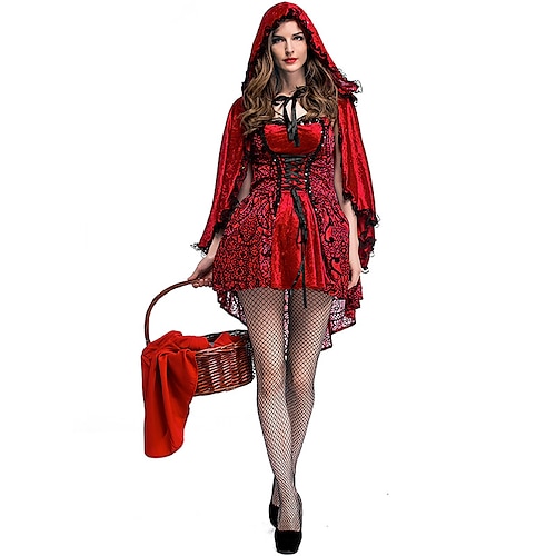 Buchwoche 2026 Rotkäppchen Karneval Kleid Cosplay Kostüm Kapuzencape Punk Gothic Sexy Kostüm Erwachsene Damen Karneval Party Einfaches Karnevalskostüm Verkleiden Image
