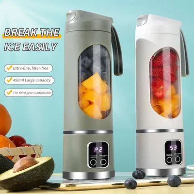 450ml Fruit Juicer 8 Blades 3 Gears USB Rechargeable Portable Blender Ice Crusher for Shakes and