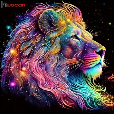 Huacan 5d Diamond Mosaic Animal Full DIY Painting Lion Fantasy Rhinestone Pictures Home Decoration