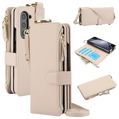 Handy Hülle Handyhüllen Für Samsung Galaxy Z Fold 7 Z Fold 6 Z Fold 5 Z Fold 4 Z Fold 3 Brieftaschenhülle Mit Handgelenkschlaufe Ringverschluss Stoßfest PC PU-Leder Image