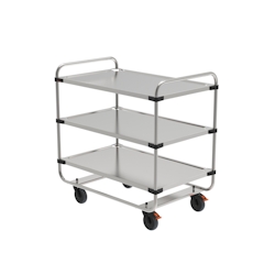 Rieber Servierwagen aus Edelstahl, schwere Ausführung, Rundrohr-Schieberahmen, 3 Borde, Bordgröße 1000 x 600 mm, montiert Image