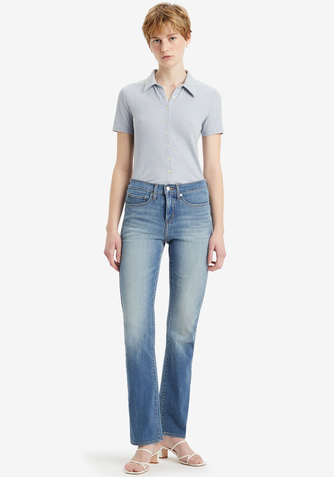 Bootcut-Jeans LEVI'S "315 Shaping Boot", Damen, Gr. 32, Länge 32, blau (smudged line), Denim/Jeans, Obermaterial: 80% Baumwolle, 14% Polyester, 6% Elasthan, lang, Jeans, Topseller Image