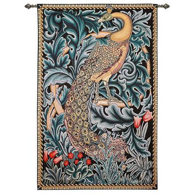 Jacquard Woven Tapestry Gobelin Aubusson Wall Art Hanging Large Tapestry Reproduction Loom Cotton Weave Forest Peacock Belgian Tapestry (without tassels and rod)