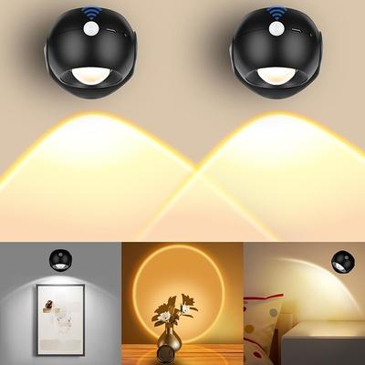 Motion Sensor Wall Light Picture Light Battery Powered/USB Rechargeable LED Wall Lamp Stepless Dimming 360 Degree Rotating Wireless Wall Lights Bedroom Living Room Gallery Decoration 1/2pcs