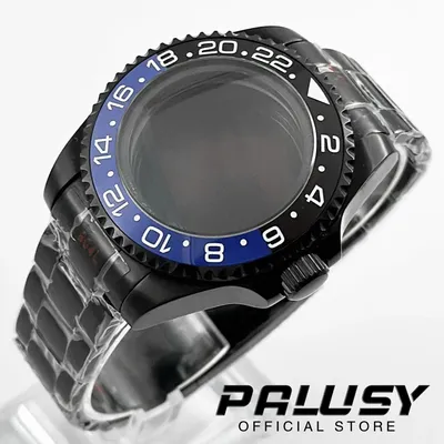 44MM Black Blue GMT Ceramic Bezel Sapphire Crystal DEEP SEA Homage Big Watch Case Compatible Fit