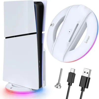 IPEGA Vertical Stand for PS5 Slim Console Disc and Digital with 14 Light Mode, RGB Base Stand for