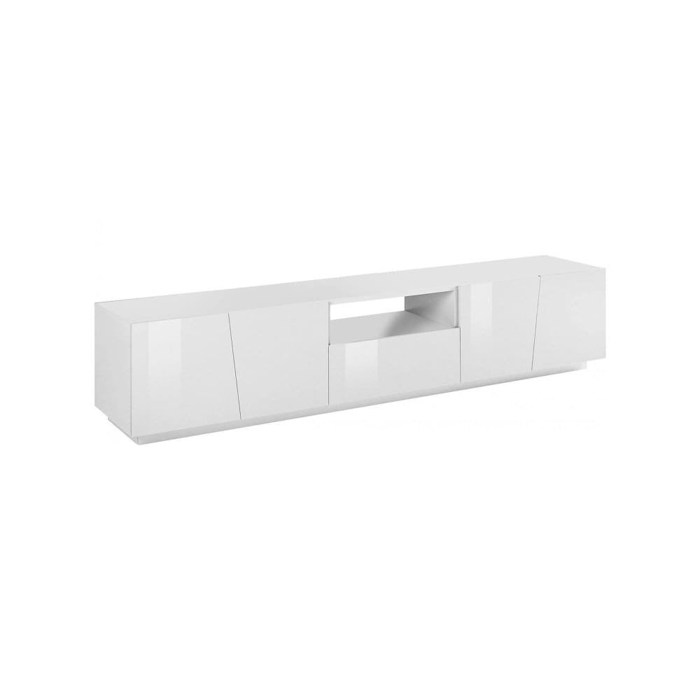Meuble TV effet bois blanc brillant 220x43cm